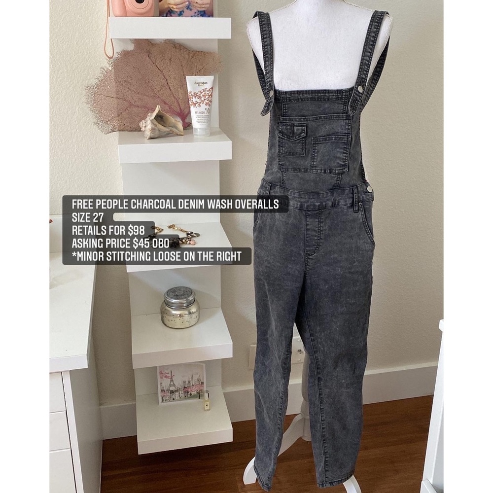 Free People dark gray wash denim overalls